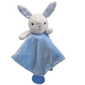 Modern Baby Blue White Striped Bunny Security Blanket Lovey Teether Rattle